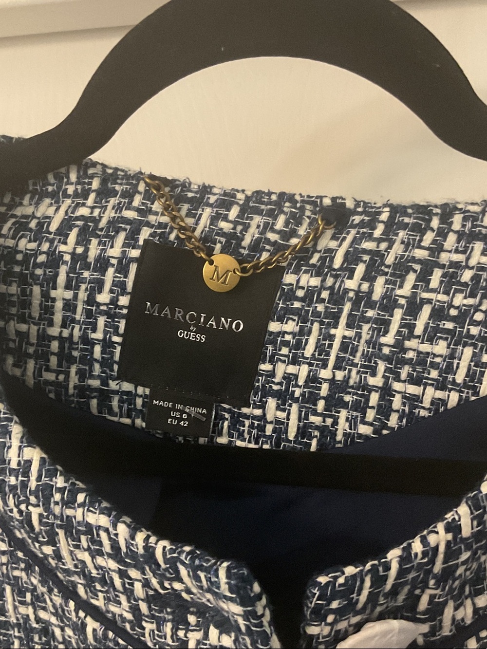 Marciano Navy and White Tweed Cropped Blazer - Picture 2 of 5